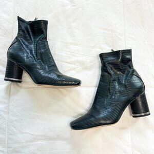 Franco Sarto Pisa Black Square Toe Block Heel Booties Size 8